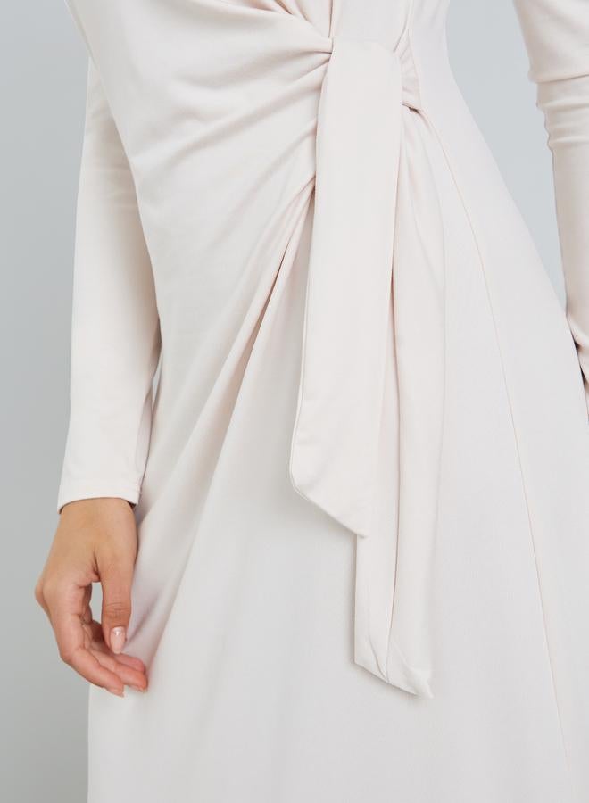 Styli Women Beige Waist Tie Detail Midi Dress - Image 3